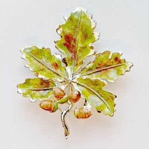 Vintage Gold Enamel Acorn Brooch